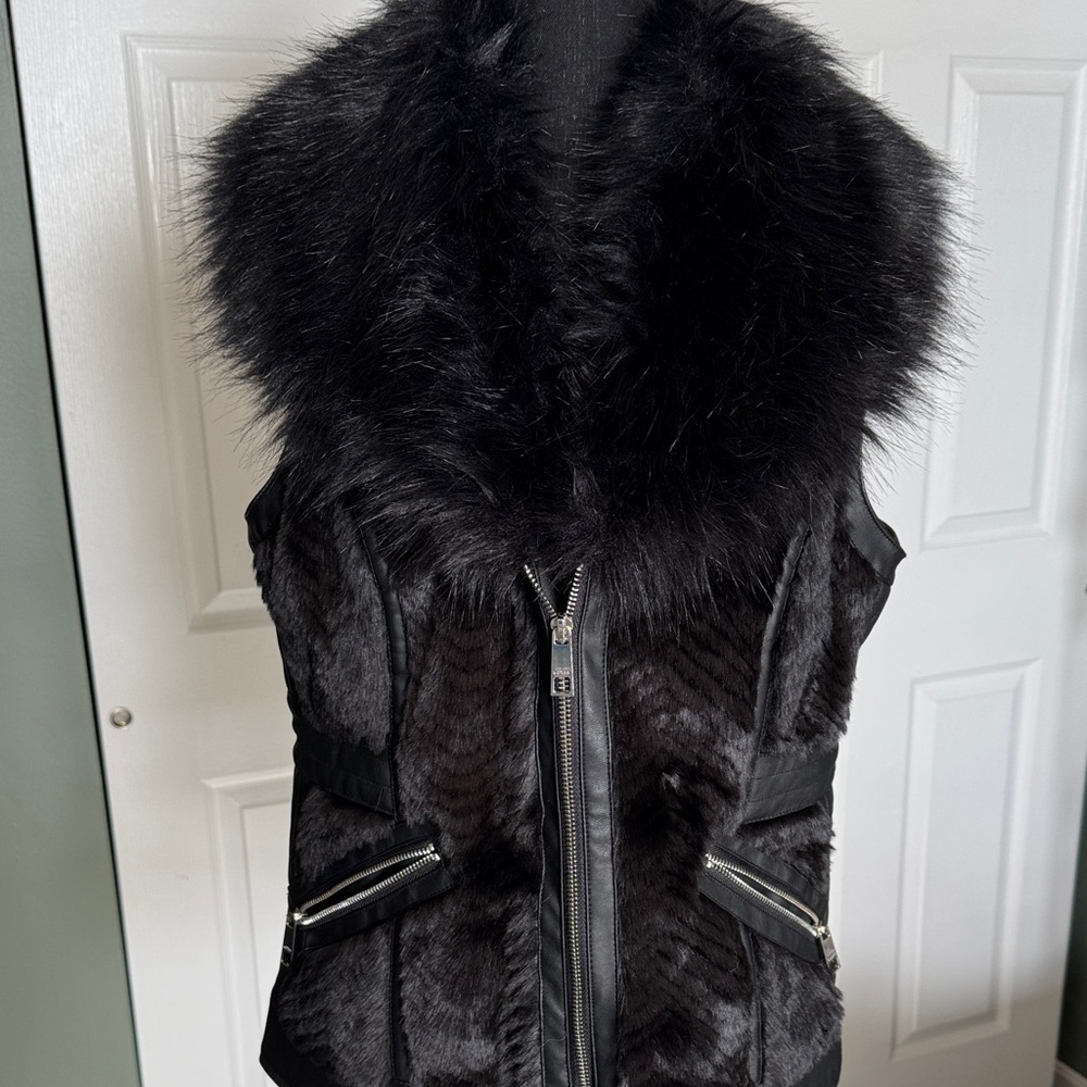 Black Faux Fur Hooded Vest - Women's Jacket